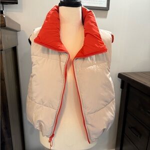 Reversible Puffer Vest in Orange and Cream